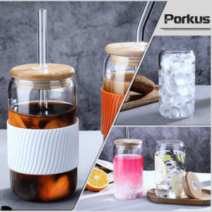 Porkus glass cup with lid