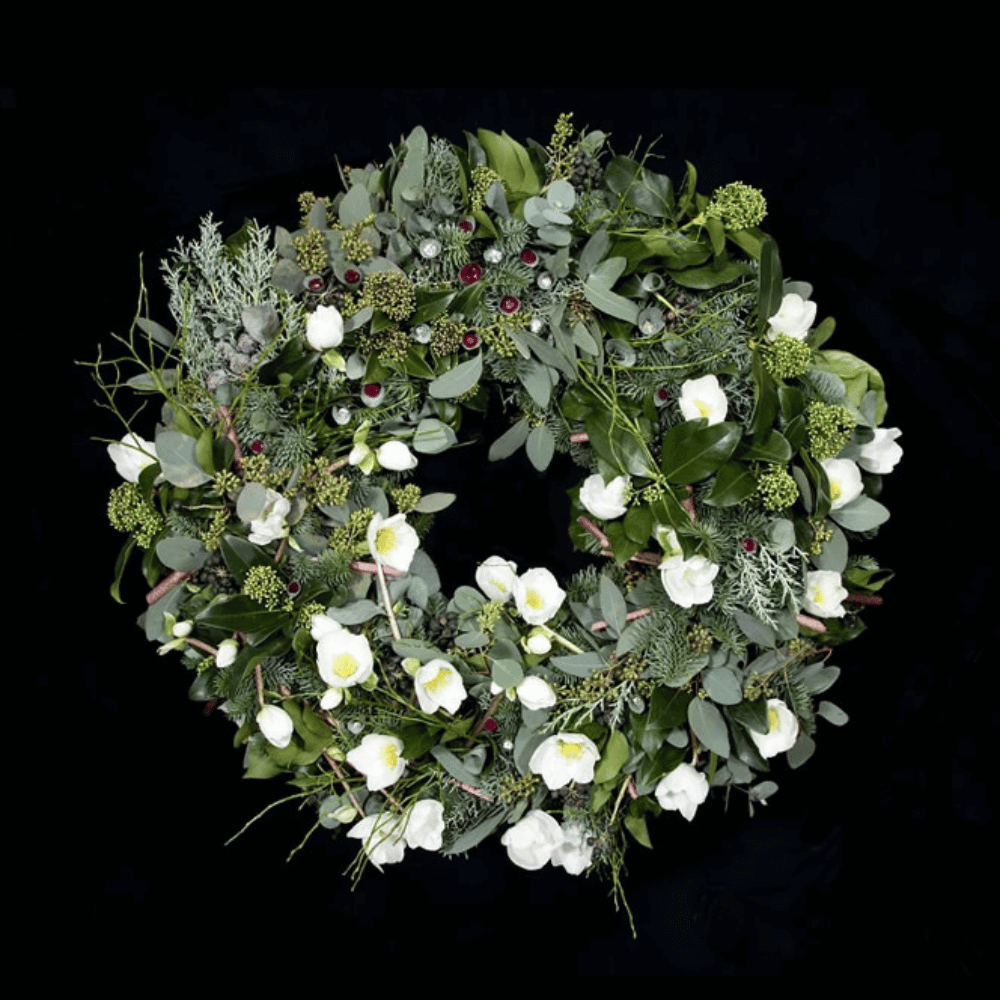 Diamonds and rubies Finnish floral wreath design