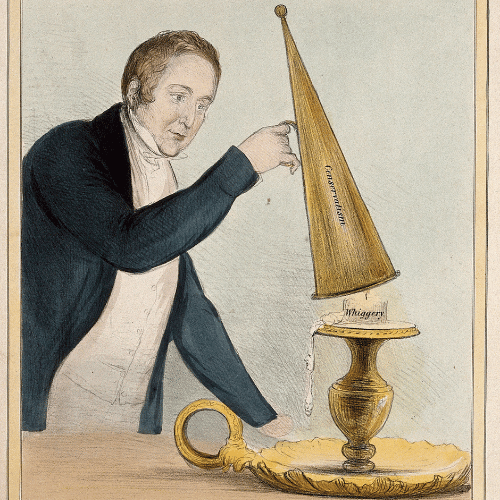Early American using a candle snuffer