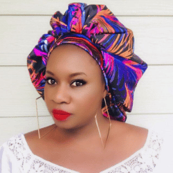 Woman wearing a satin bonnet