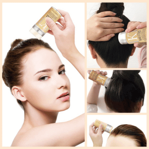 A woman promoting Shiyalan Hair Wax Stick Uses