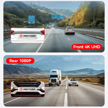 REDTIGER dash camera with front and rear views