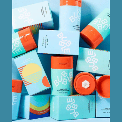 Bubble skincare products on display