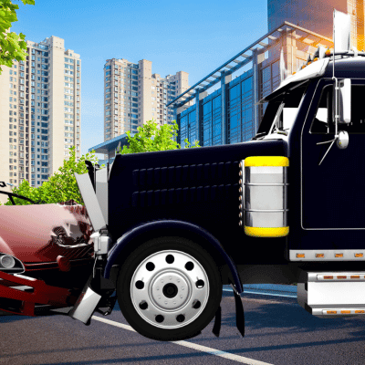 Truck car collision recorded on the truck dash camera