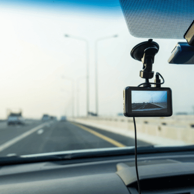 Truck dash camera recording while traveling the highway