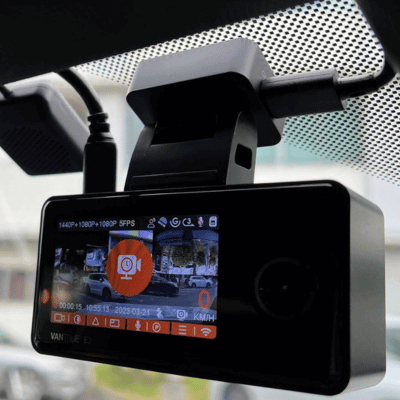 Truck dash camera showing recording functions