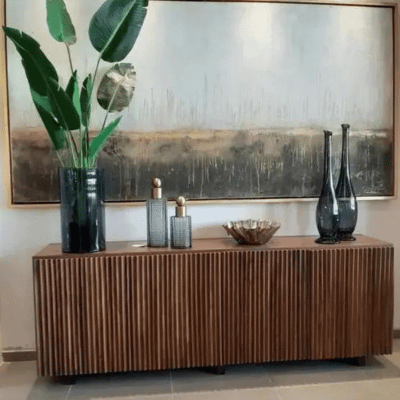 Dark wood fluted console table