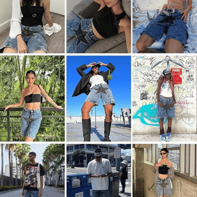 People wearing Aelfric Eden Star Patchwork Jorts