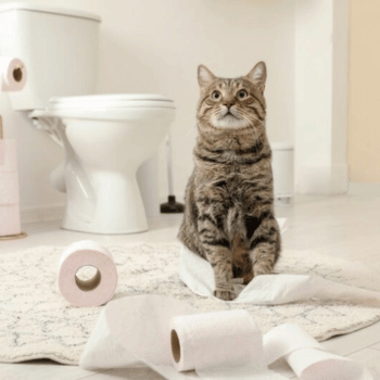 Cat wondering if its litter goes in the toilet