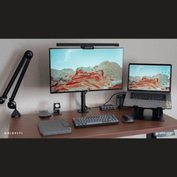 Laptop placement on a home office desk