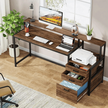Modern home office desk with drawers