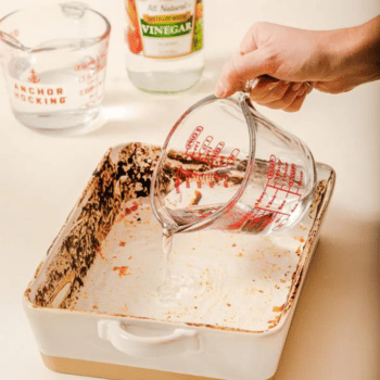 Ceramic bakeware being cleaned