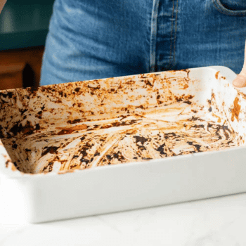 Dirty ceramic baking dish