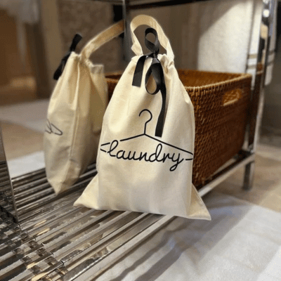 Small laundry bag on a shelf
