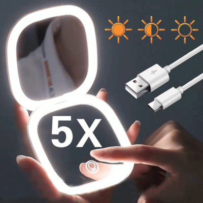 Compact LED travel makeup mirror