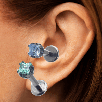 Anatometal 3mm princess cut gem flat back earring