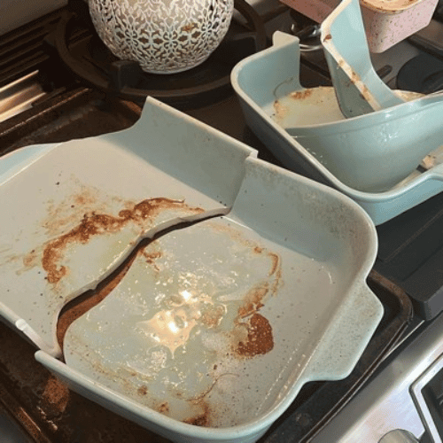 Broken ceramic baking dish