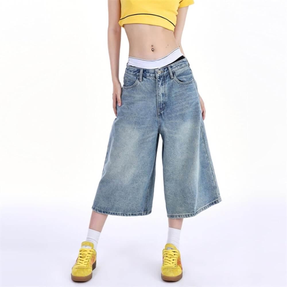 A woman in Quzak Baggy Distressed Jorts