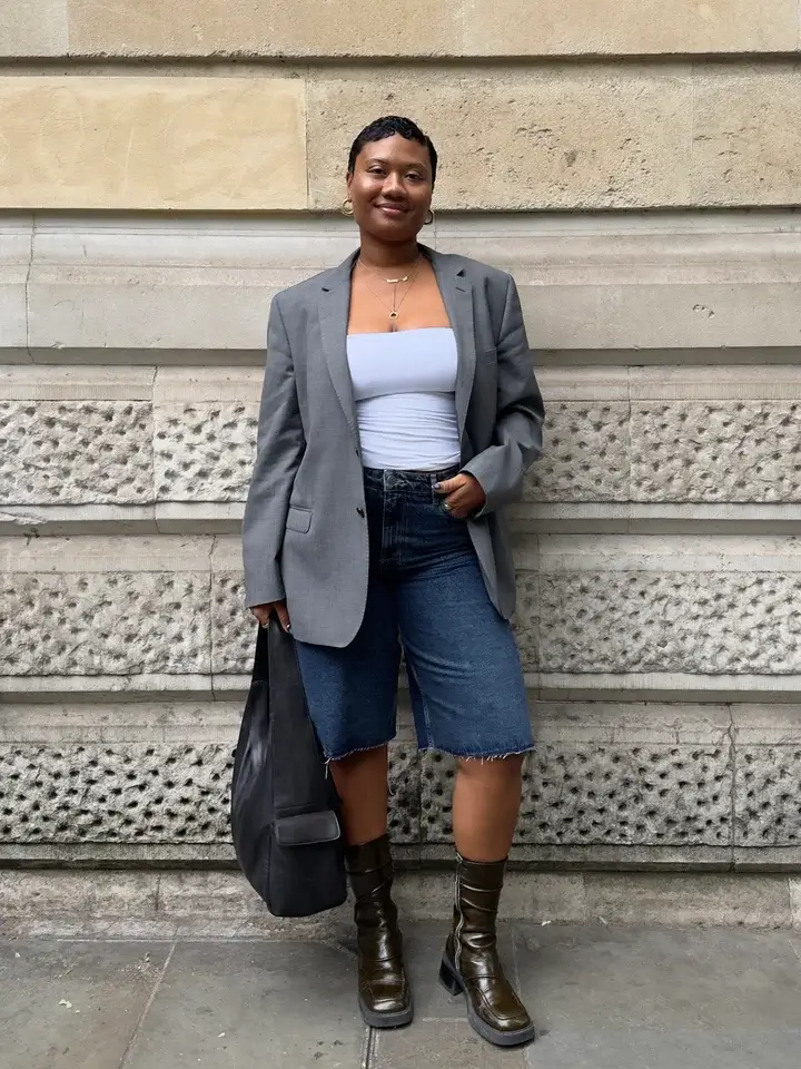 A woman trending denim jorts