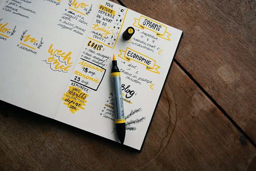 Journal entry examples in an ADHD bullet journal
