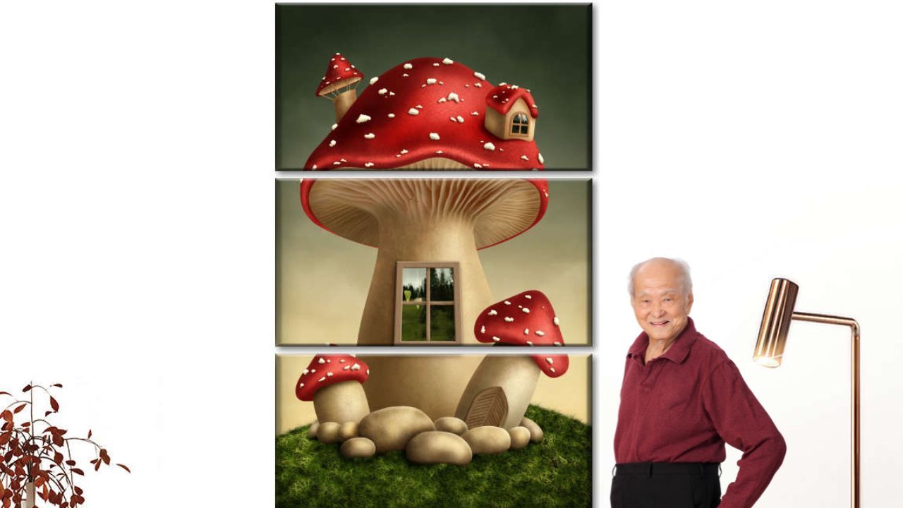 Satisfied Man in Front of Mushroom Wall Art