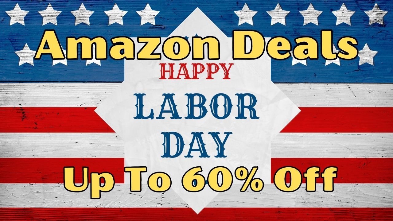Amazon Labor Day Deals Promotion and Stars and Stripes in Background