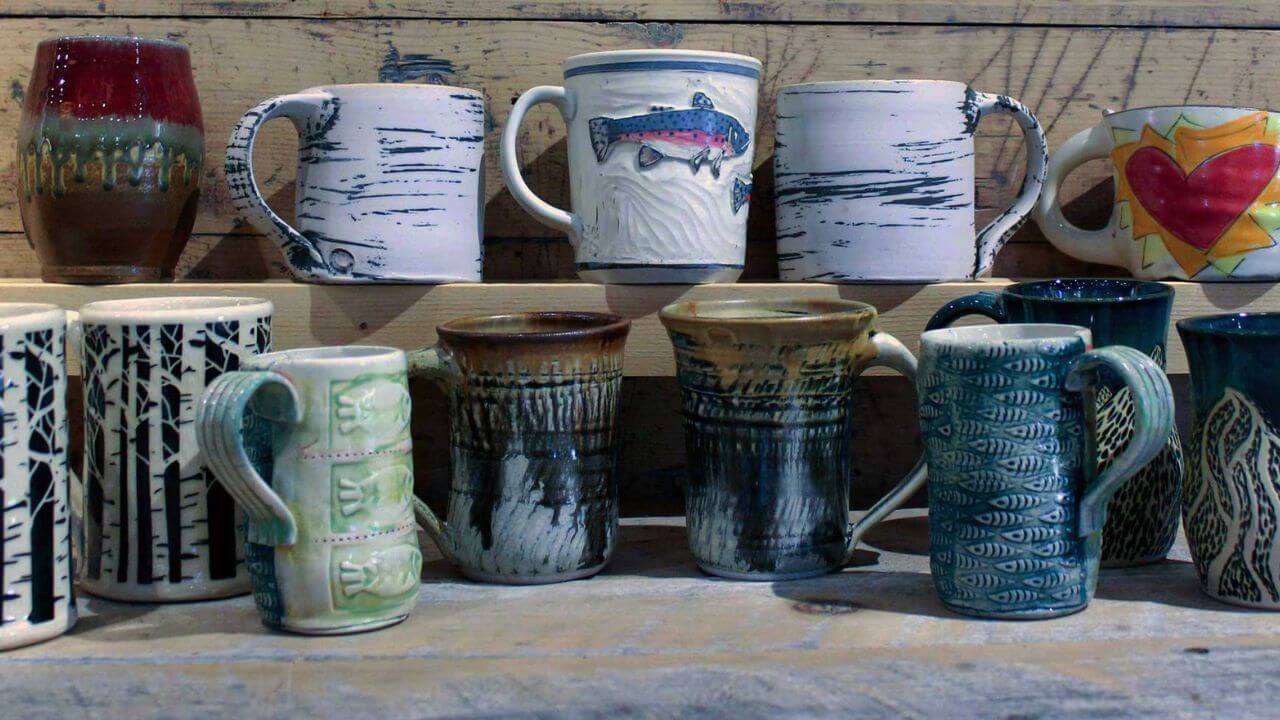 Presentation of handmade ceramic mug collection