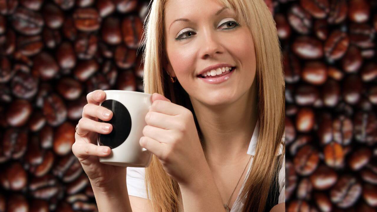 Woman with a cup of dark roast coffee