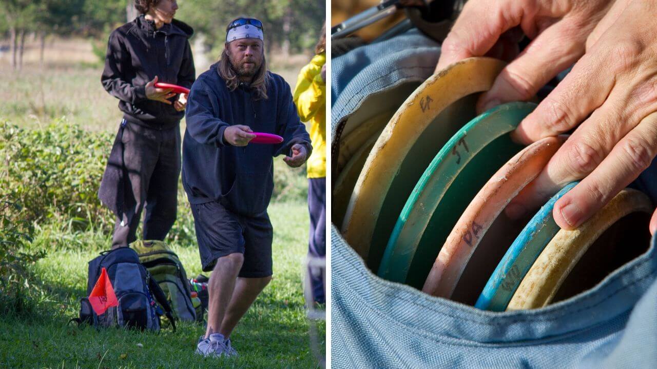 Two images of disc golf bags