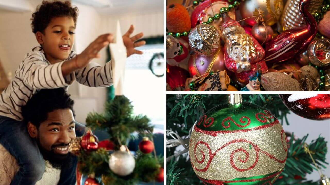 Collage of three images of Vintage Christmas ornaments