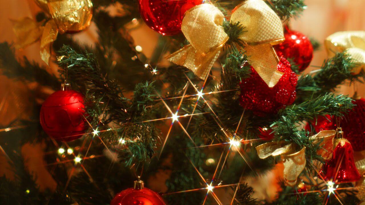 Decorated artificial green Christmas tree