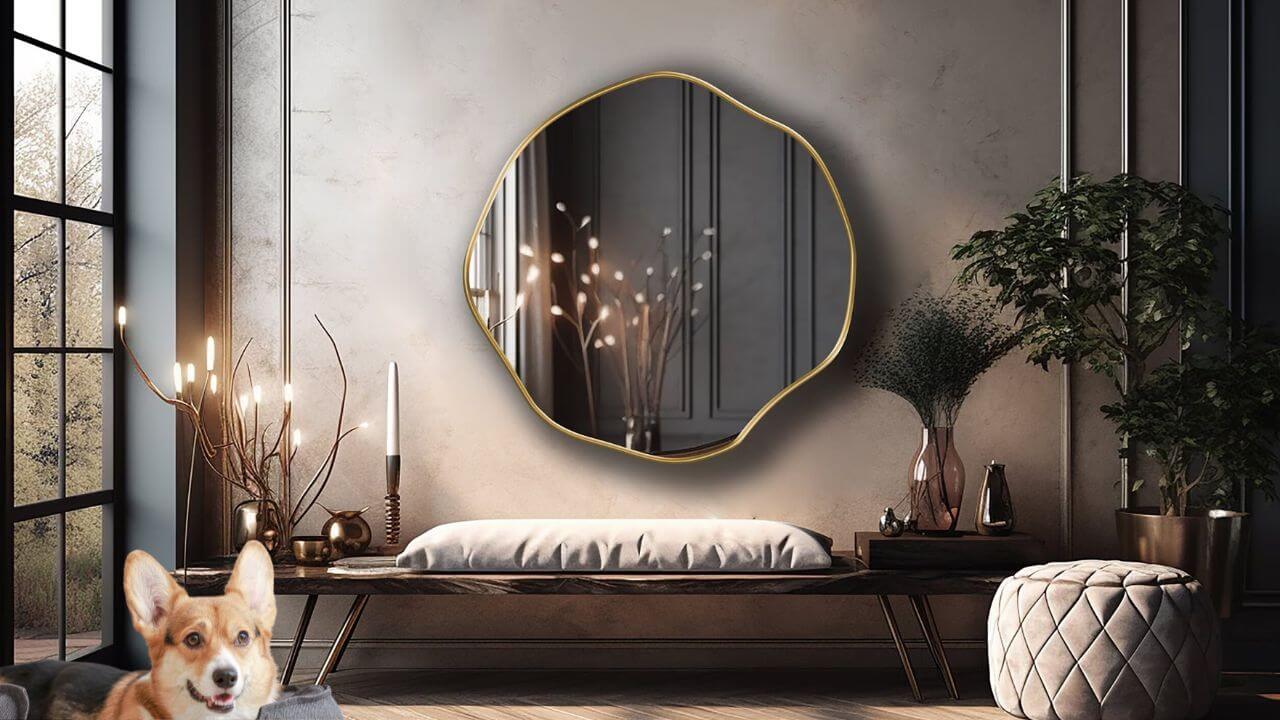 Asymmetrical mirror adorning a special room