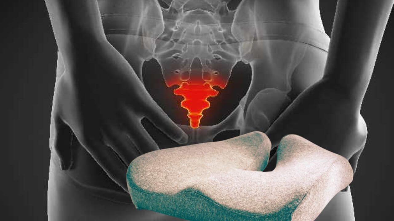 Tailbone pillow in front of a person with tailbone pain