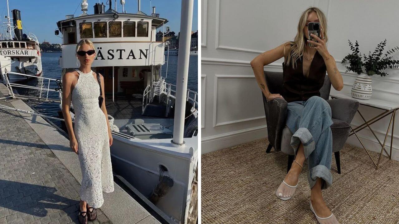 Two women showing style with mesh ballet flats