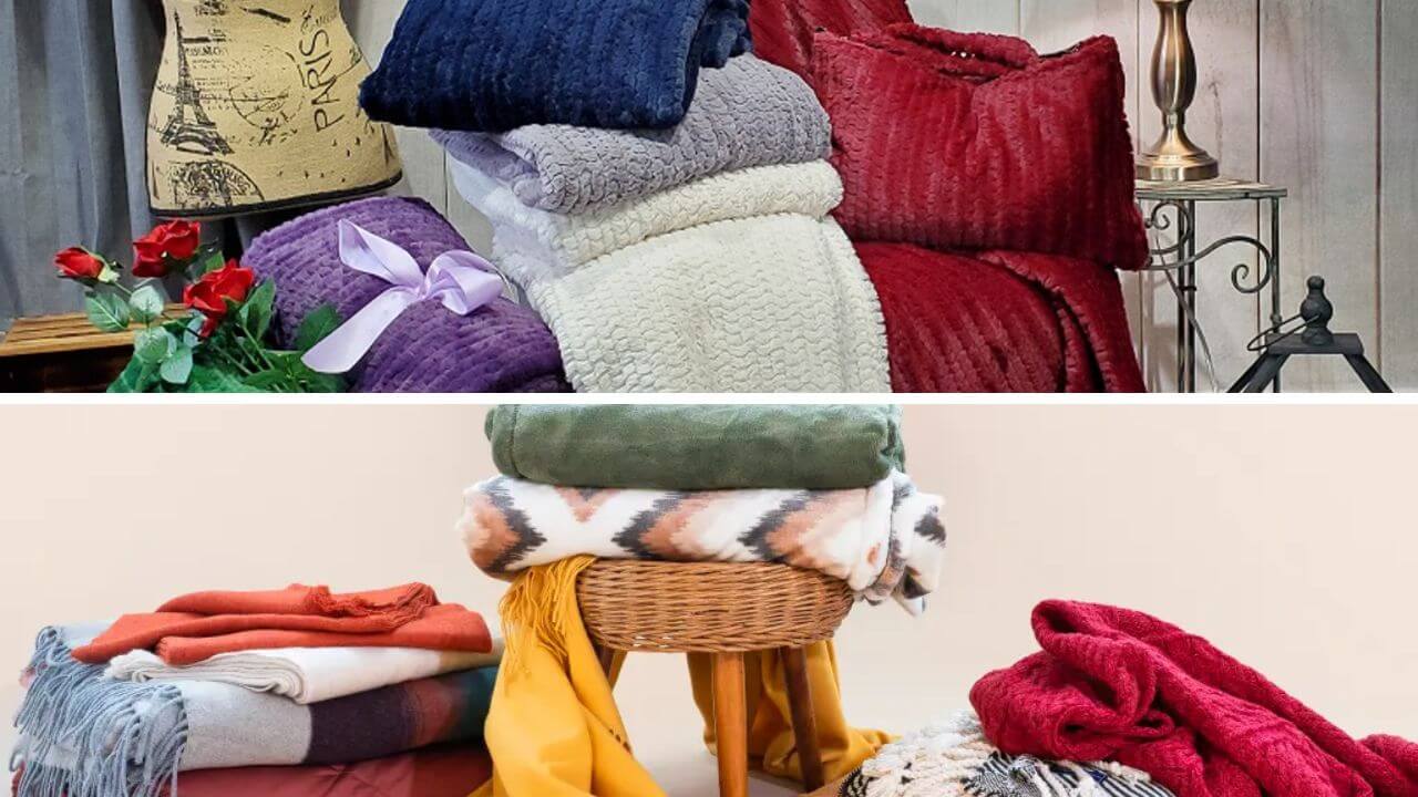 Two collections showing materials for throw blankets
