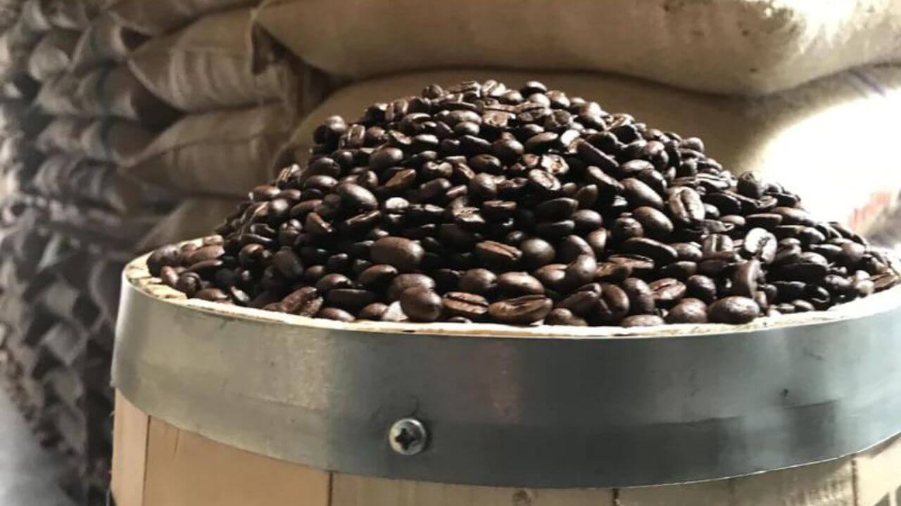 Barrel of dark roast coffee