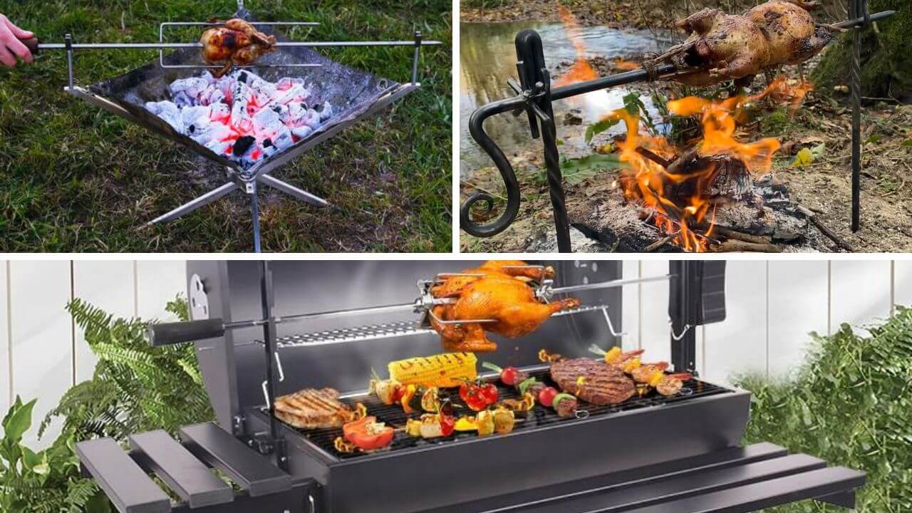 Spit roasting using three different fuels