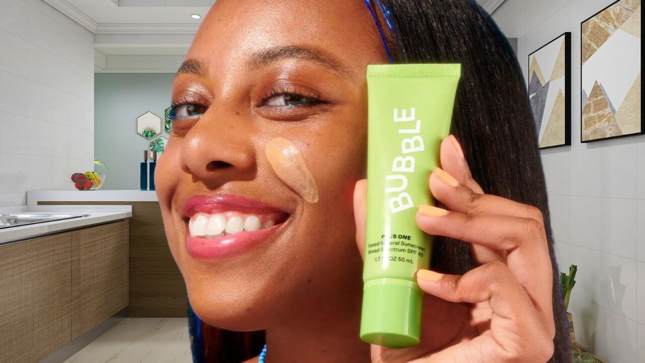 Woman promoting the Bubble Skincare brand