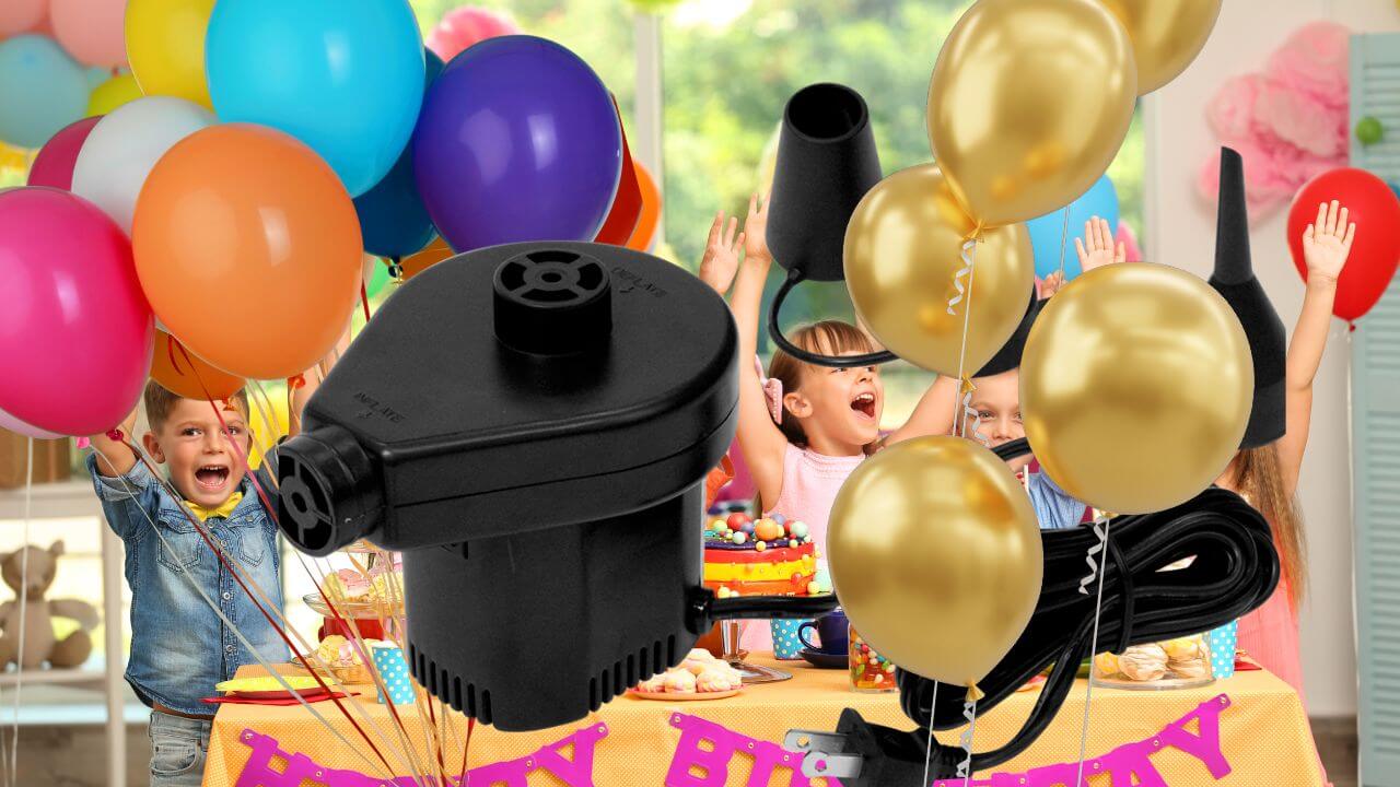 Electric air pump being used to blow up balloons at a party