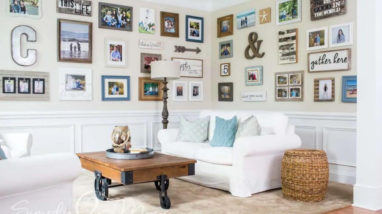 Example of decorating a large wall farmhouse-style