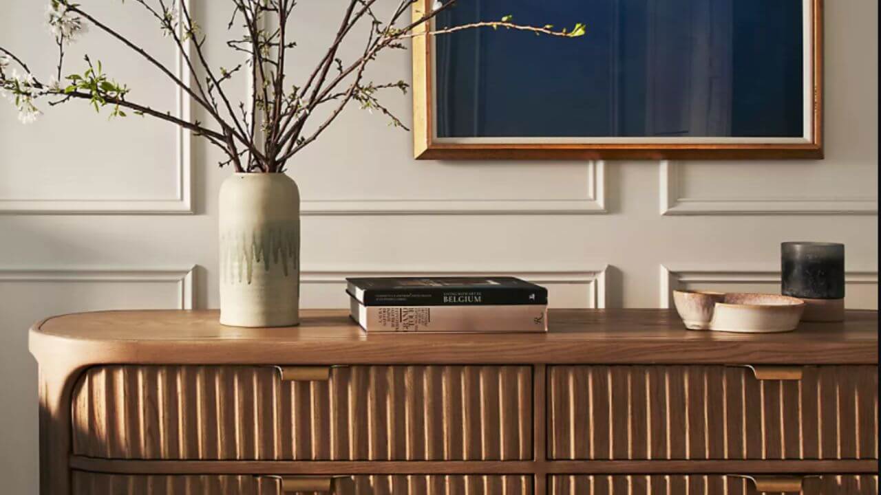 Light brown trendy fluted cabinet