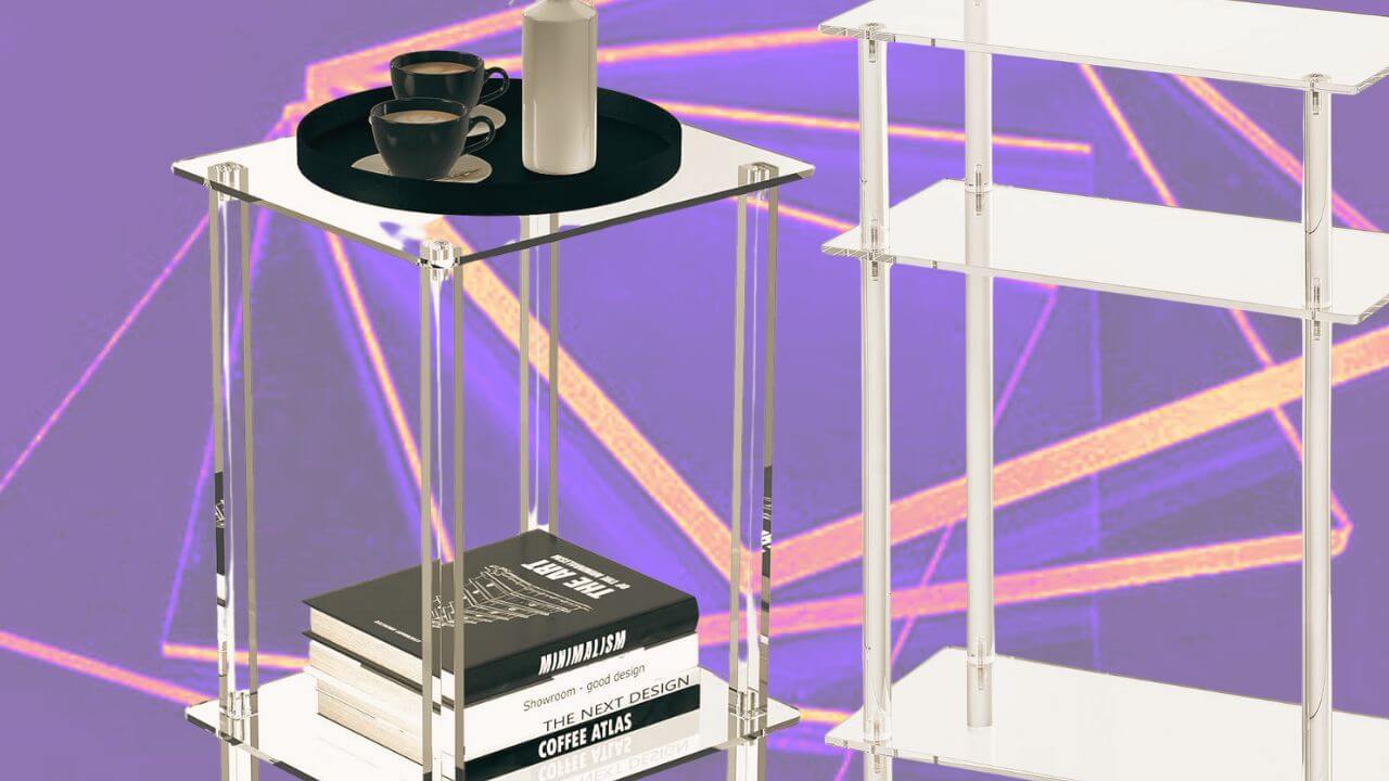 Acrylic side tables with slabs of acrylic in the background