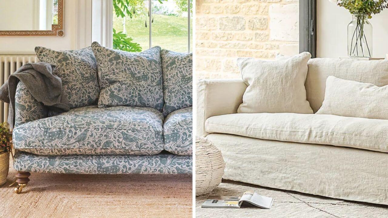 images of two examples of linen sofas