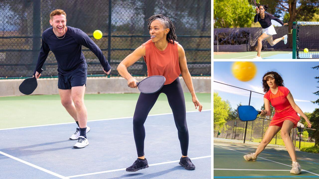 Pickleballers wearing various pickleball fashions