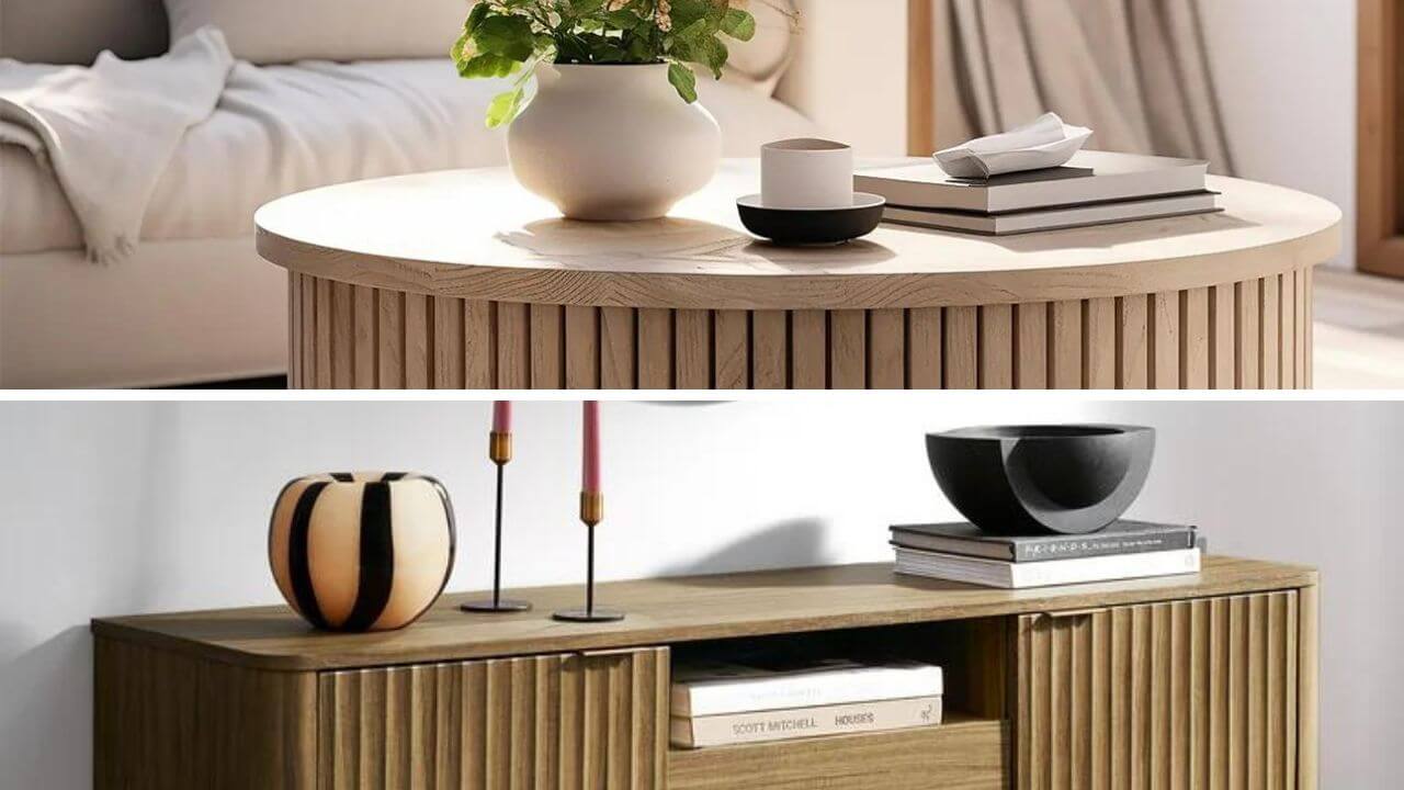 Fluted coffee table and a fluted console