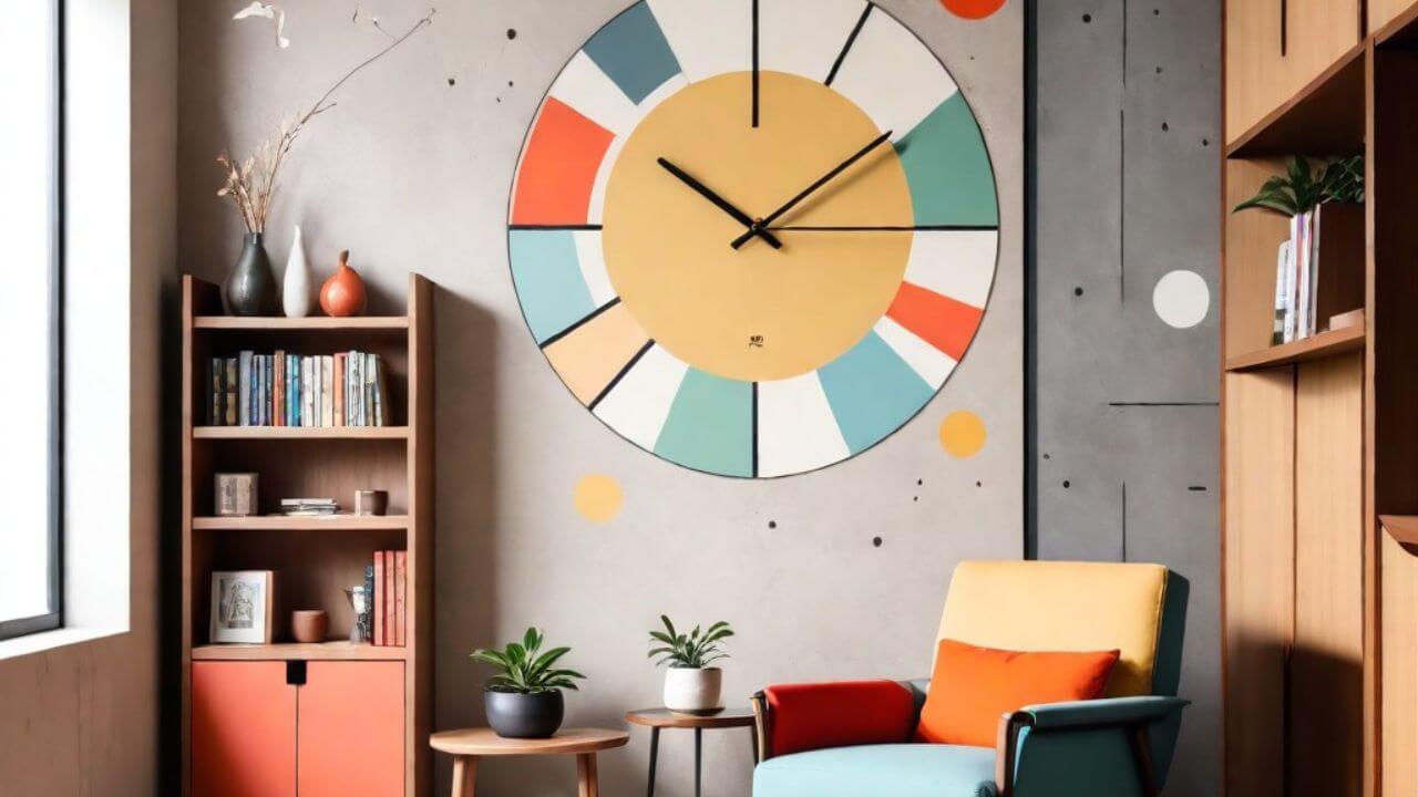 Great colorful analog clock on a wall in a den