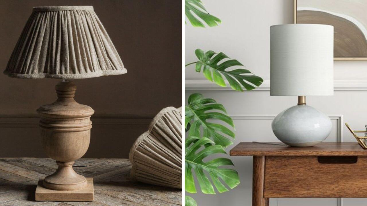 Two linen lampshades that appear to need cleaning