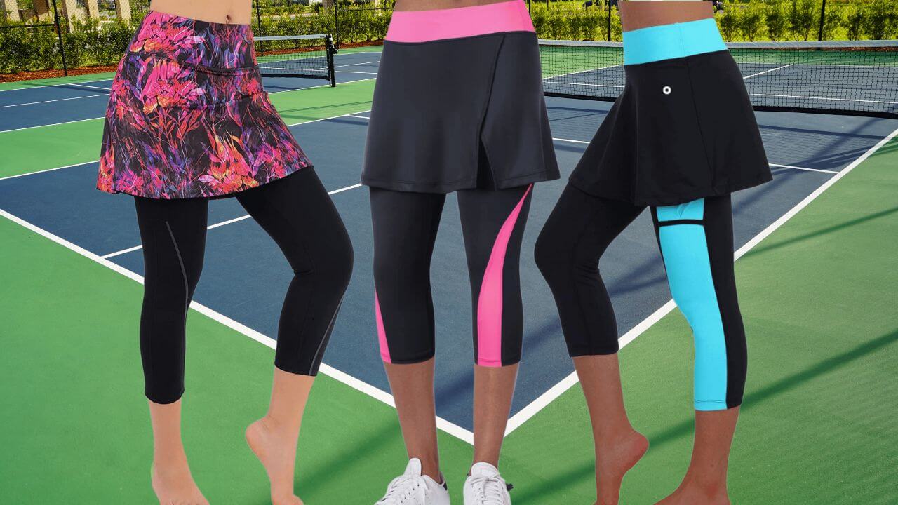 Women wearing leggings under their pickleball skirt