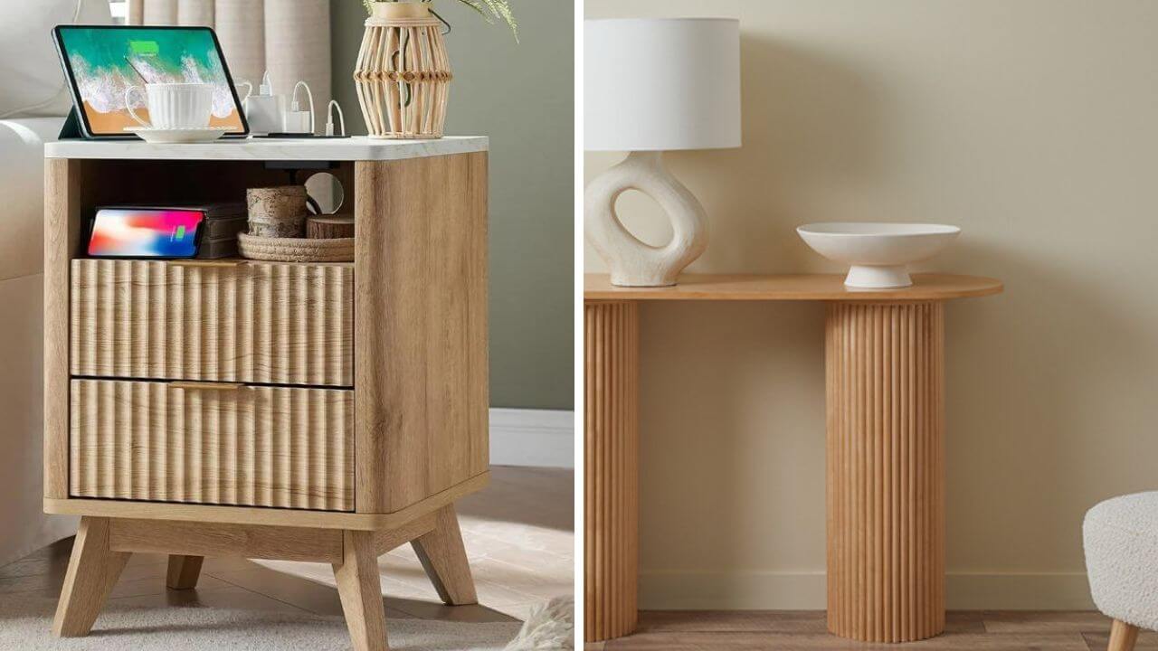 Mid-modern fluted side table and a mid-modern fluted entry-way table