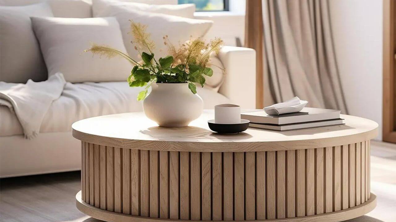 Fluted coffee table enhances a living room ambience